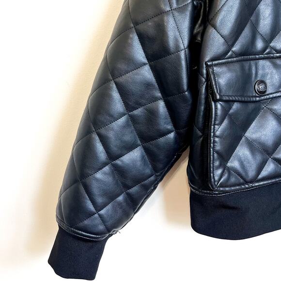Rebecca Minkoff Women Bomber Jacket Medium Black Quilted Vegan Faux Leather Goth - Picture 6 of 15